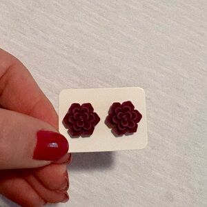 Elegant Floral Burgundy Earrings